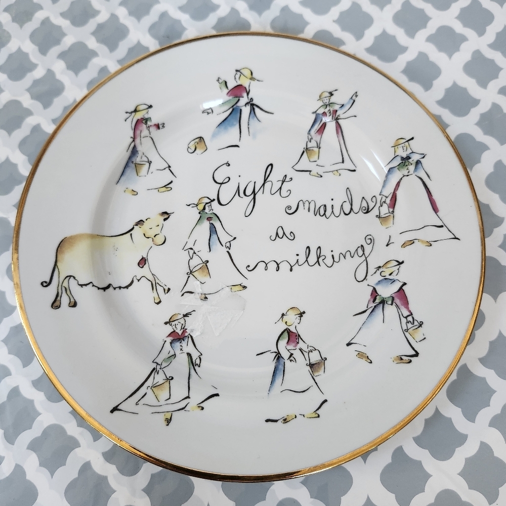 Rosanna Eight Maids a Milking White Salad Plate with Gold Trim